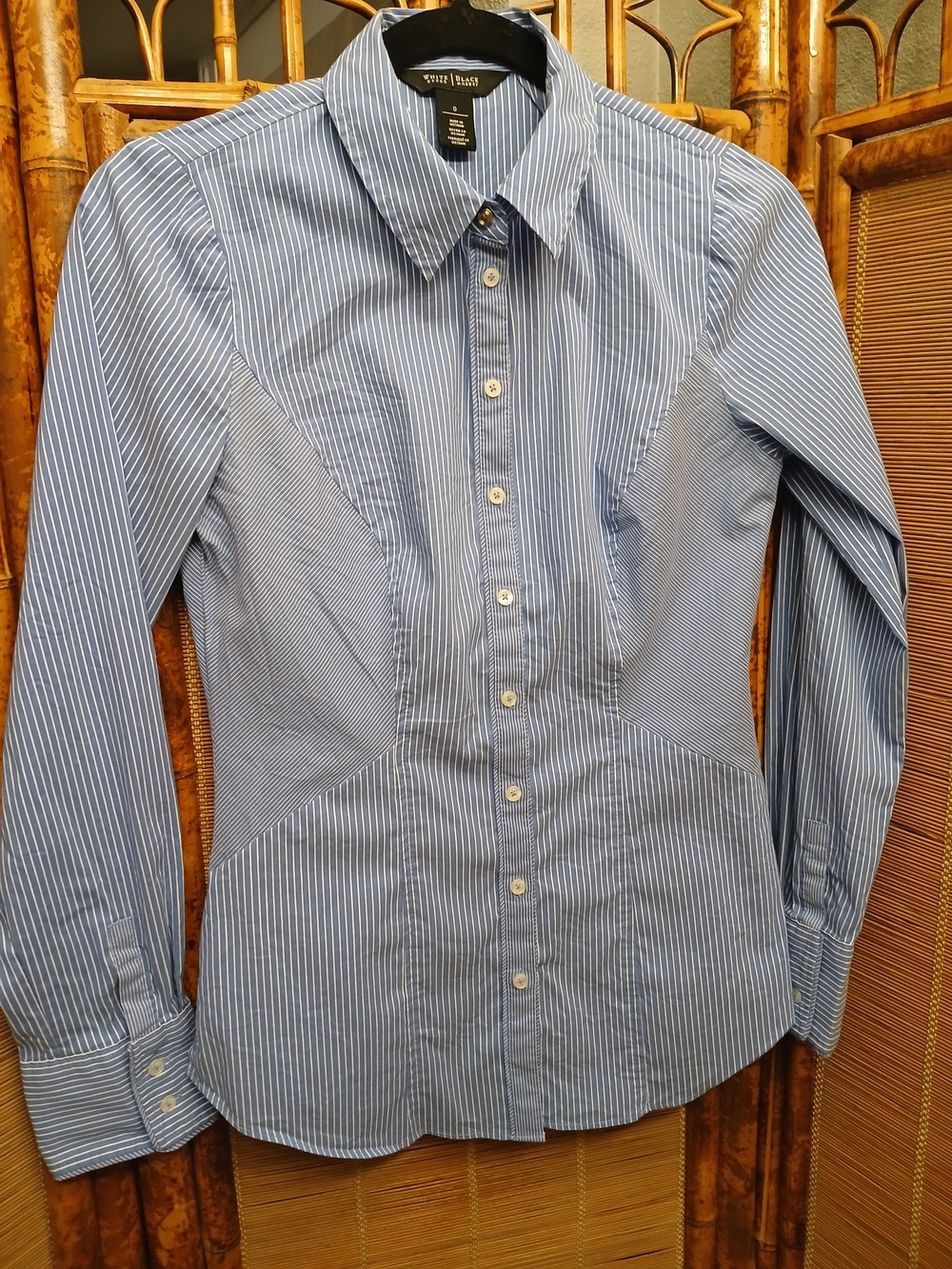 White House Black Market Women's Blue Stripe Button-Down Shirt